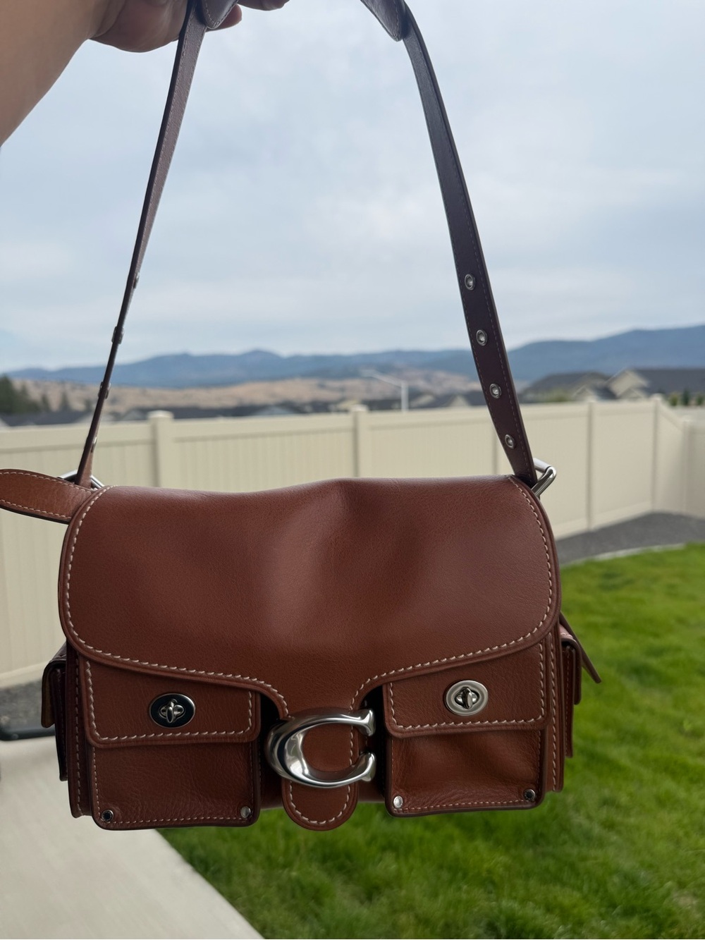 Coach Brown Leather Shoulder Bag with Silver 'C' Accent